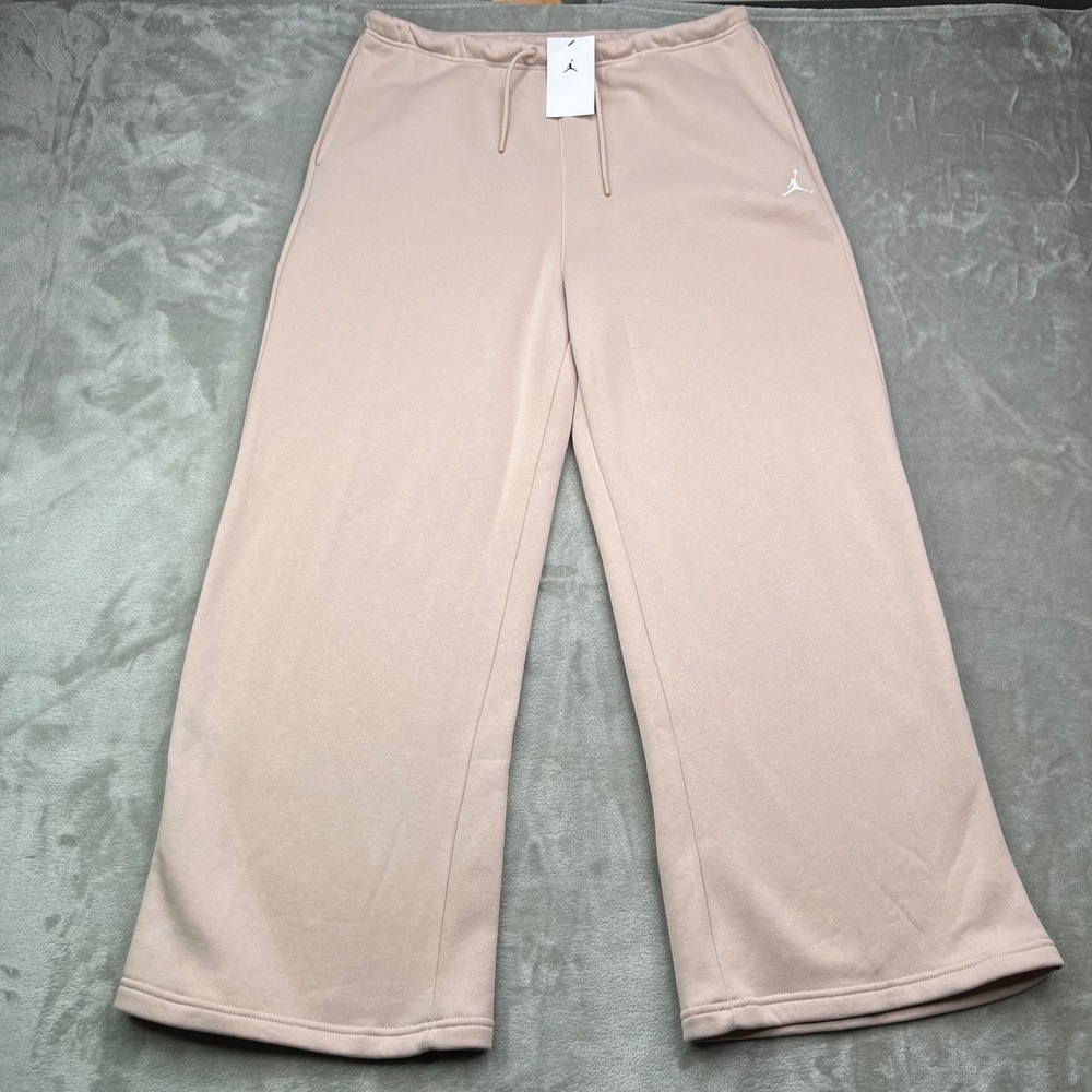 Jordan Brooklyn Fleece Wide Leg Pants Womens Large Pink Open Hem Drawstring New‎
